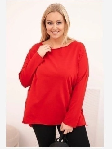 Dámska blúzka Plus Size asymetrická s dlhým rukávom červená