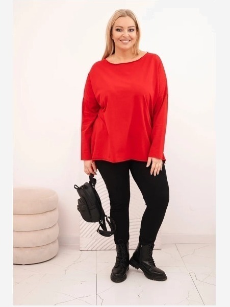 Dámska blúzka Plus Size asymetrická s dlhým rukávom červená