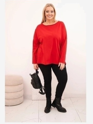 Dámska blúzka Plus Size asymetrická s dlhým rukávom červená