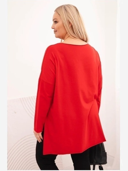 Dámska blúzka Plus Size asymetrická s dlhým rukávom červená
