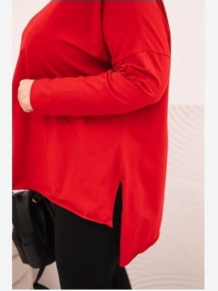 Dámska blúzka Plus Size asymetrická s dlhým rukávom červená