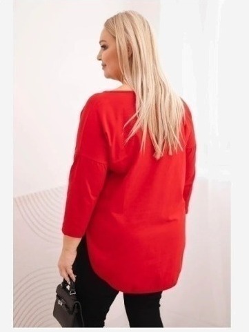 Dámska bavlnená blúzka Plus Size s V výstrihom a srolovanými rukávmi červená