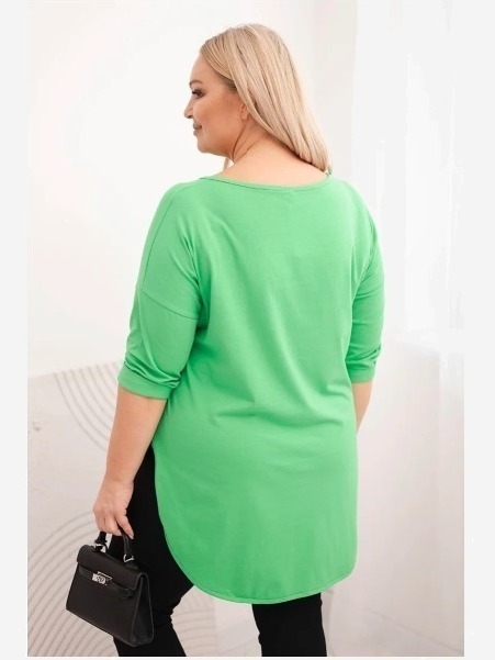 Dámska bavlnená blúzka Plus Size s V-výstrihom a podhodeným rukávom svetlozelená