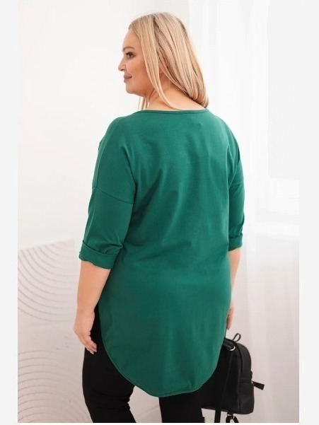 Dámska bavlnená blúzka Plus Size s výstrihom do V a podhnutým rukávom tmavozelená