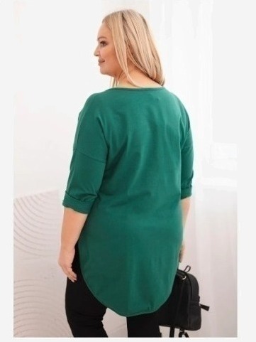 Dámska bavlnená blúzka Plus Size s výstrihom do V a podhnutým rukávom tmavozelená