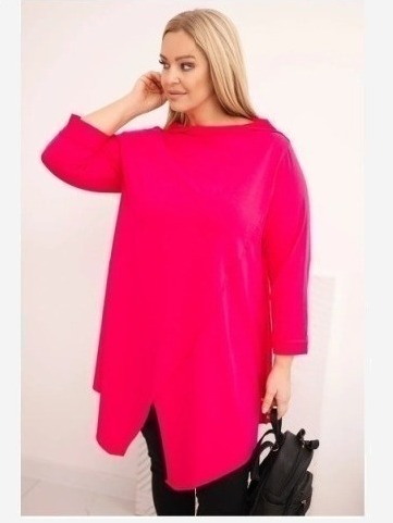 Dámska bavlnená blúzka Plus Size asymetrická s prevráteným rukávom fuksiová