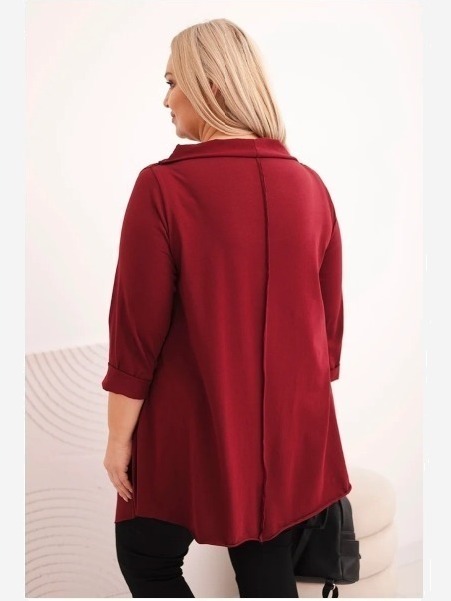 Dámska bavlnená blúzka Plus Size asymetrická s prehnutým rukávom bordová