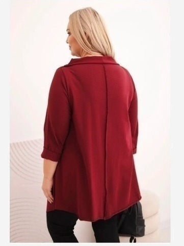 Dámska bavlnená blúzka Plus Size asymetrická s prehnutým rukávom bordová