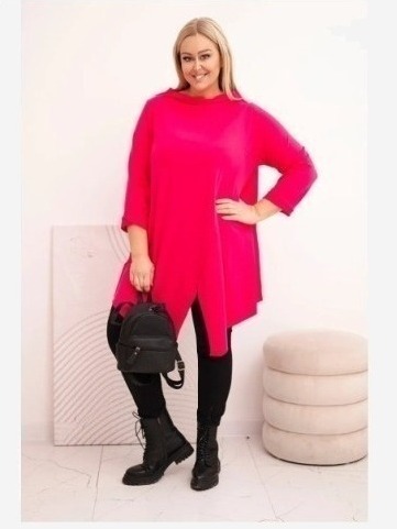 Dámska bavlnená blúzka Plus Size asymetrická s prevráteným rukávom fuksiová