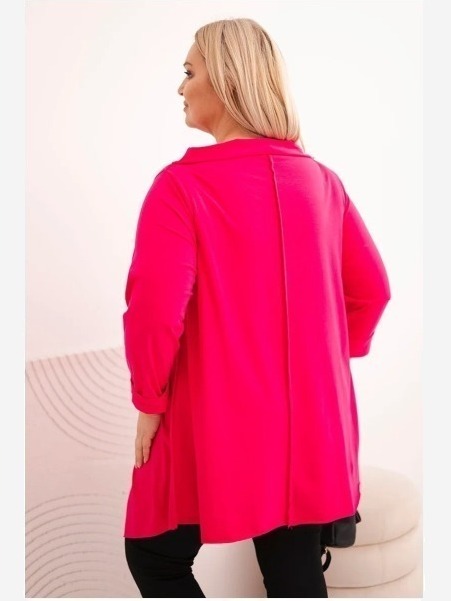 Dámska bavlnená blúzka Plus Size asymetrická s prevráteným rukávom fuksiová