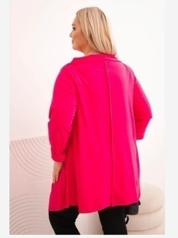 Dámska bavlnená blúzka Plus Size asymetrická s prevráteným rukávom fuksiová
