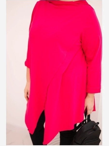 Dámska bavlnená blúzka Plus Size asymetrická s prevráteným rukávom fuksiová