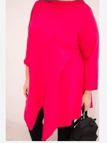 Dámska bavlnená blúzka Plus Size asymetrická s prevráteným rukávom fuksiová