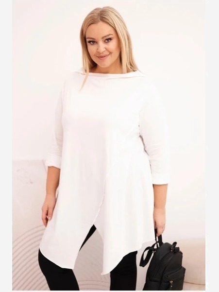 Dámska bavlnená blúzka Plus Size asymetrická s podviatym rukávom biela