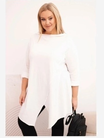 Dámska bavlnená blúzka Plus Size asymetrická s podviatym rukávom biela