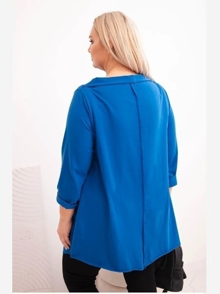 Dámska bavlnená blúzka Plus Size asymetrická s podhodeným rukávom chabrová