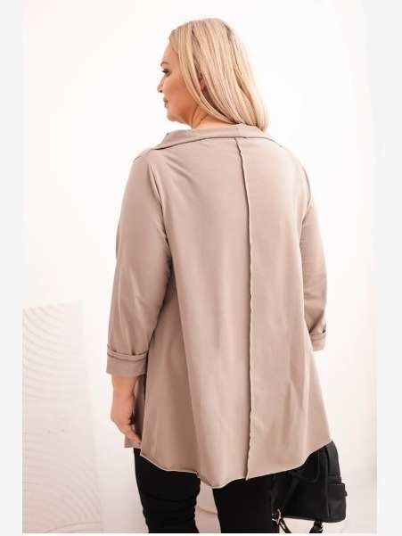 Dámska bavlnená blúzka Plus Size asymetrická s ohrnutým rukávom fango