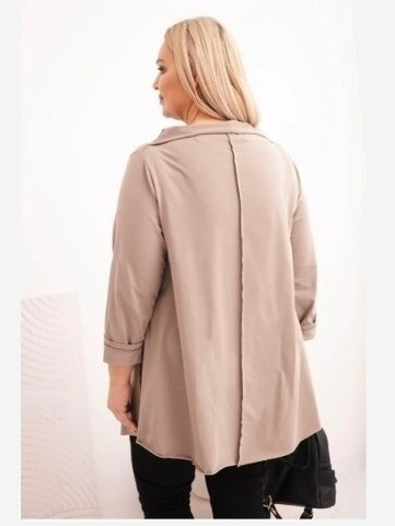 Dámska bavlnená blúzka Plus Size asymetrická s ohrnutým rukávom fango