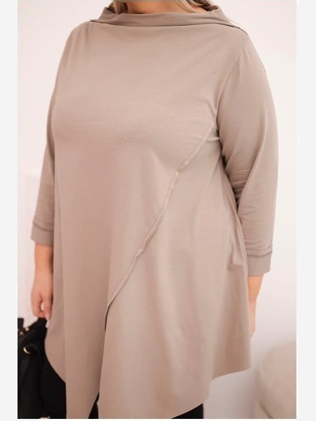 Dámska bavlnená blúzka Plus Size asymetrická s ohrnutým rukávom fango