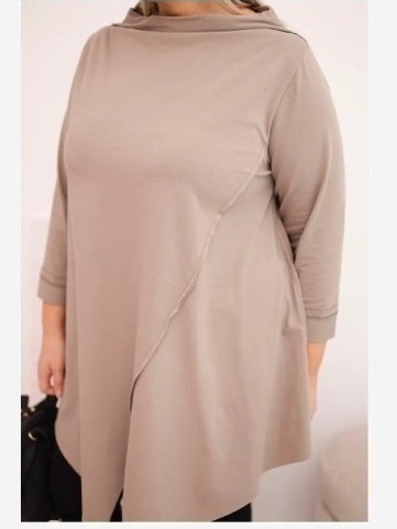 Dámska bavlnená blúzka Plus Size asymetrická s ohrnutým rukávom fango