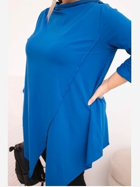 Dámska bavlnená blúzka Plus Size asymetrická s podhodeným rukávom chabrová