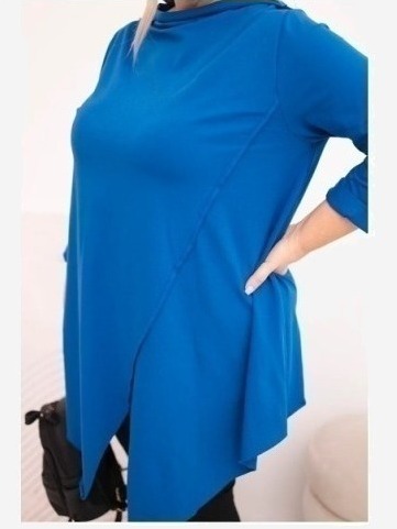 Dámska bavlnená blúzka Plus Size asymetrická s podhodeným rukávom chabrová