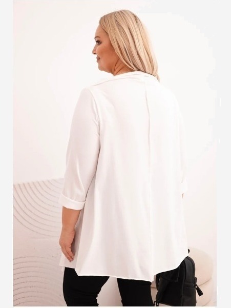Dámska bavlnená blúzka Plus Size asymetrická s podviatym rukávom biela