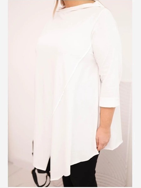 Dámska bavlnená blúzka Plus Size asymetrická s podviatym rukávom biela