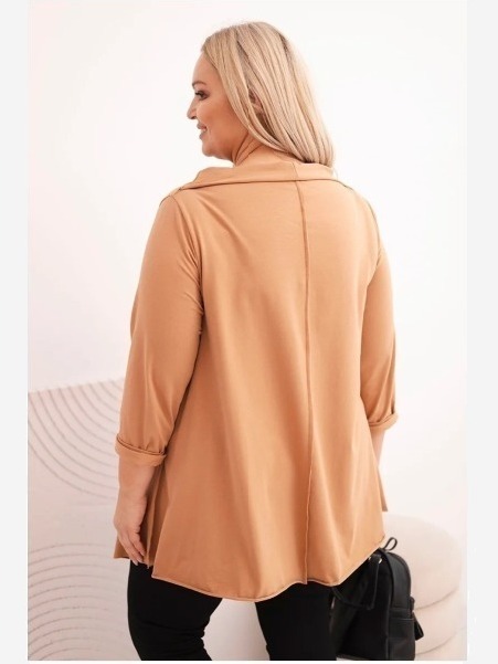 Dámska bavlnená blúzka Plus Size asymetrická s vyhrnutým rukávom jasne camelová