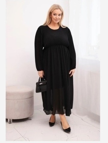 Sukňa plisovaná dámska Plus Size z viskózy a s dlhým rukávom čierna