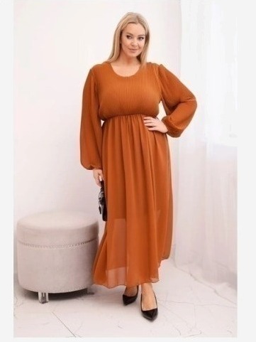 Dámska plisovaná sukňa Plus Size z viskózy a s dlhým rukávom camelová