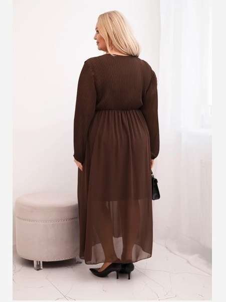 Dámska plisovaná sukňa Plus Size z viskózy a s dlhým rukávom hnedá