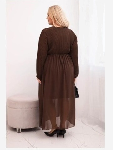Dámska plisovaná sukňa Plus Size z viskózy a s dlhým rukávom hnedá