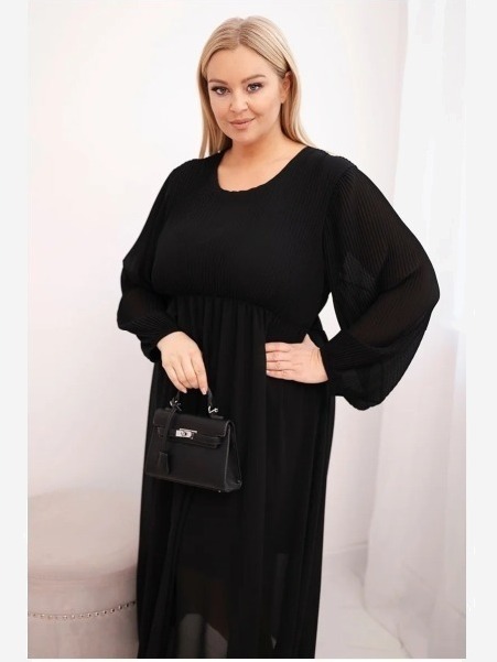 Sukňa plisovaná dámska Plus Size z viskózy a s dlhým rukávom čierna
