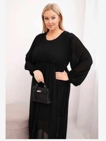 Sukňa plisovaná dámska Plus Size z viskózy a s dlhým rukávom čierna