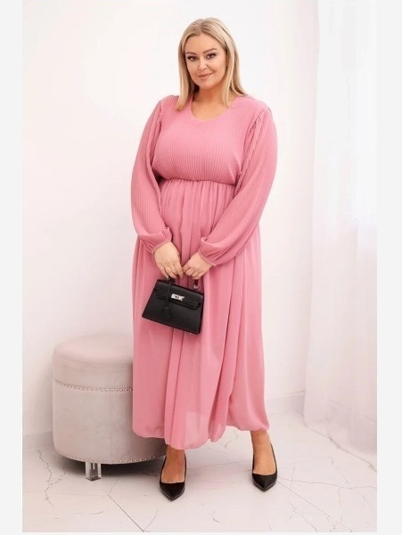 Dámska plisovaná sukňa Plus Size z viskózy a s dlhým rukávom tmavo ružová