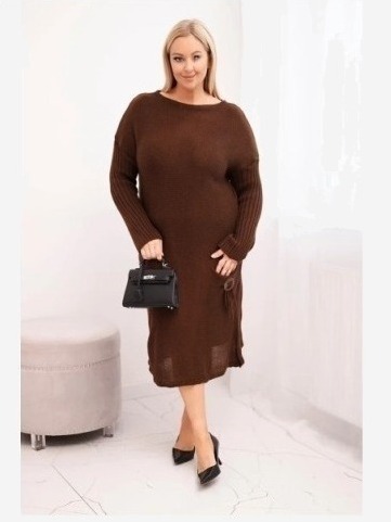 Sukňa sveterová dámska Plus Size s moherom oversize s vreckom čokoládová