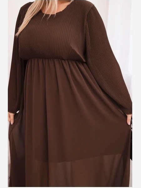Dámska plisovaná sukňa Plus Size z viskózy a s dlhým rukávom hnedá