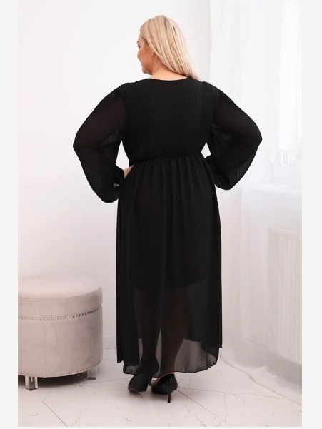 Sukňa plisovaná dámska Plus Size z viskózy a s dlhým rukávom čierna