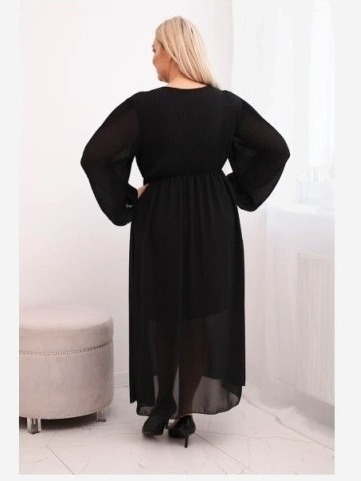 Sukňa plisovaná dámska Plus Size z viskózy a s dlhým rukávom čierna
