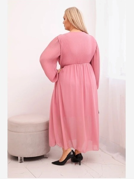 Dámska plisovaná sukňa Plus Size z viskózy a s dlhým rukávom tmavo ružová