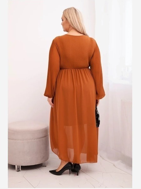 Dámska plisovaná sukňa Plus Size z viskózy a s dlhým rukávom camelová