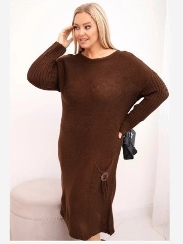 Sukňa sveterová dámska Plus Size s moherom oversize s vreckom čokoládová