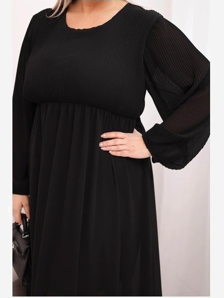 Sukňa plisovaná dámska Plus Size z viskózy a s dlhým rukávom čierna
