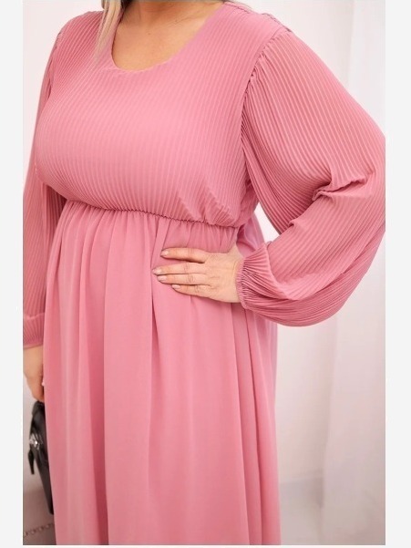 Dámska plisovaná sukňa Plus Size z viskózy a s dlhým rukávom tmavo ružová