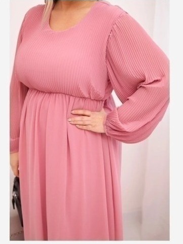 Dámska plisovaná sukňa Plus Size z viskózy a s dlhým rukávom tmavo ružová