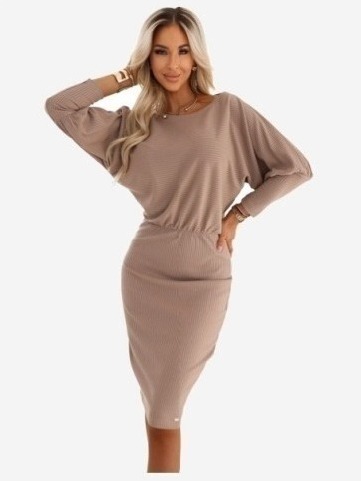 399-4 LARA Rebrované šaty s manžetami - mocha mousse