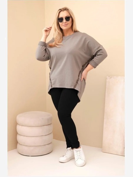 Dámska blúzka Plus Size bavlnená s vyhrnutým rukávom a lemovaním v panterke fango