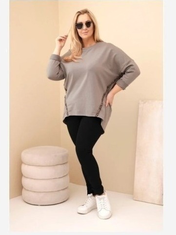 Dámska blúzka Plus Size bavlnená s vyhrnutým rukávom a lemovaním v panterke fango