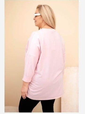Dámska blúzka Plus Size bavlnená s vyhrnutým rukávom a lampasom v panterke cukrová ružová